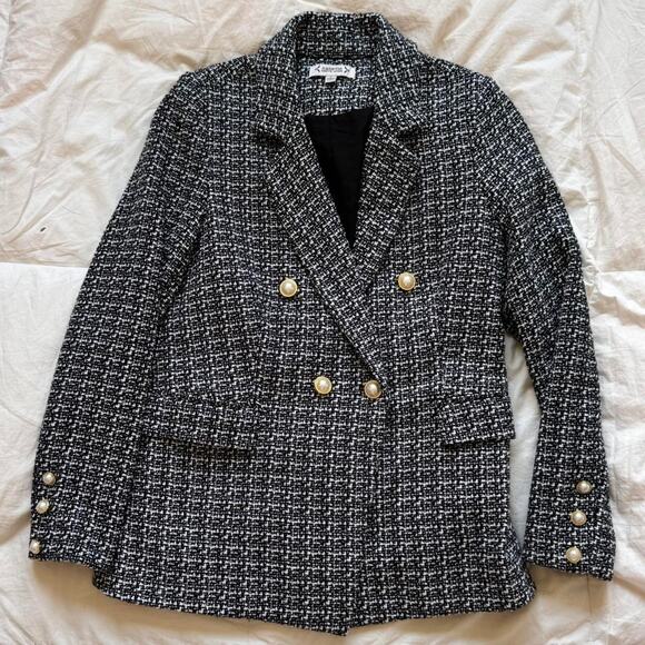 Nanette leopore Tweed double breasted blazer sz 4 coquette feminine academia - Picture 1 of 8